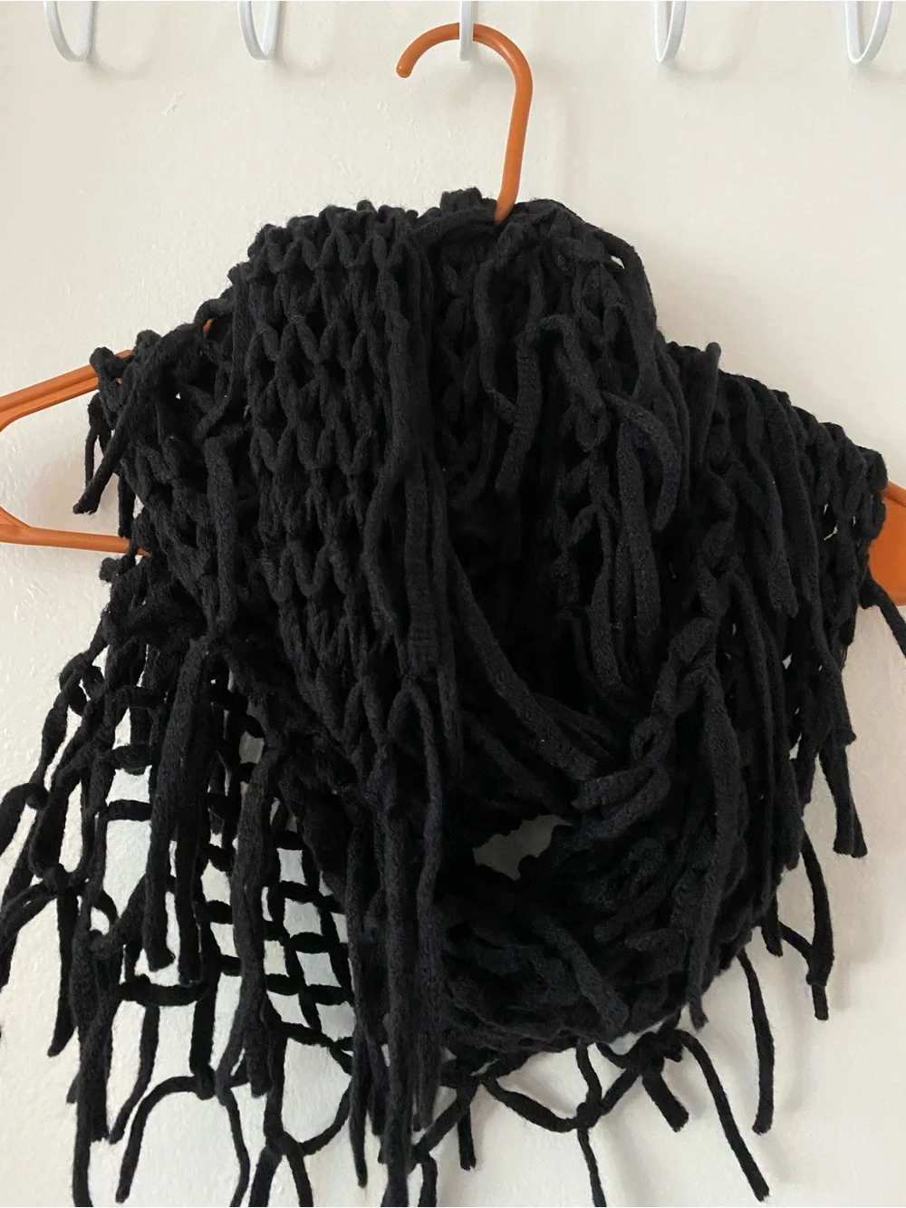 Black Fringe Knit Infinity Scarf - Women Accessories